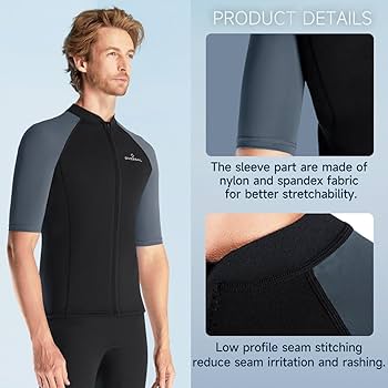 Wetsuit Top Men Short Sleeve Front Zip Wetsuit Jacket 1.5mm